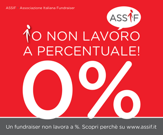 Il banner della campagna di Assif contro la percentuale nel fundraising